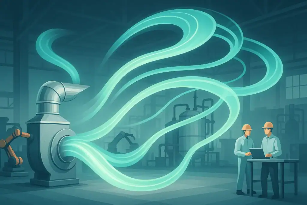 Sistema de ventilación industrial que aprovecha aire tratado para distintos procesos productivos.