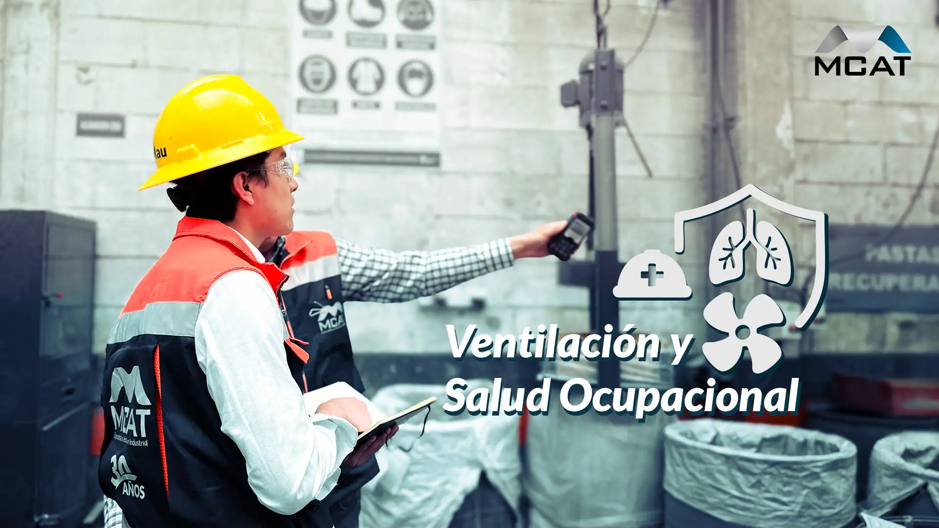 Sistema de ventilación industrial protegiendo la salud ocupacional en una fábrica, conductos y extracción de contaminantes, MCAT